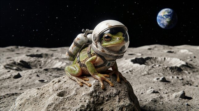 Frog Astronaut on Moon high quality stock photo