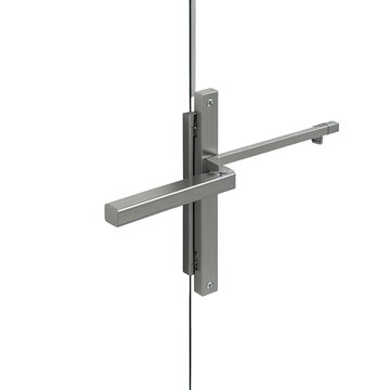 Metallic retail display with crossbar arms and vertical support