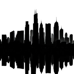 Obraz premium Silhouette of a city skyline reflected in still water