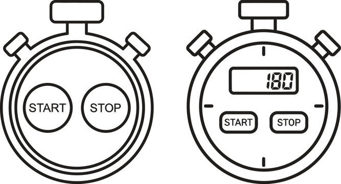 Vector illustration of two stopwatch icons with start and stop buttons on white background