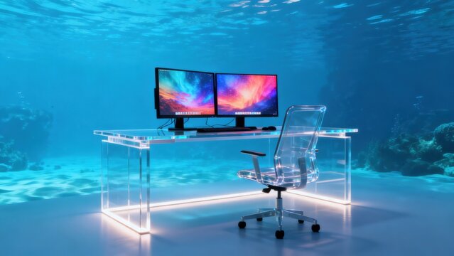 Underwater desk with dual monitors