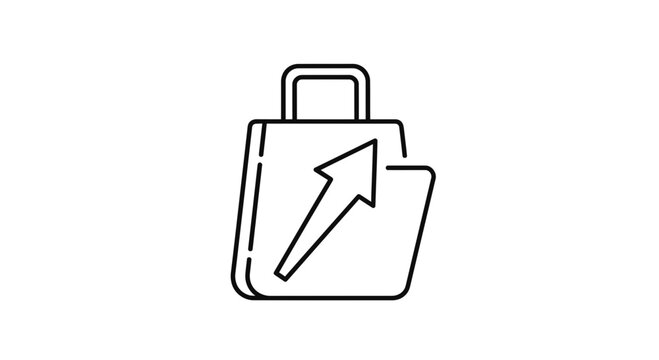 Shopping bag icon with upward arrow inside a folder, representing growth and sales increase