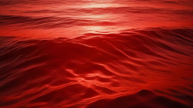 Red ocean waves at sunset time.