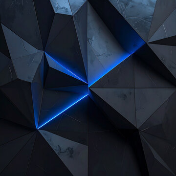 Dark abstract geometric background with blue light accents.