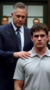 Man in suit placing hand on young mans shoulder