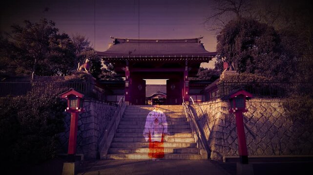 Ghost Shrine Maiden Horror Loop Background Video