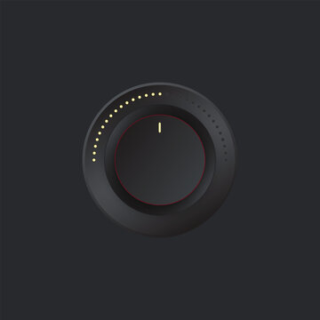 Minimalist black rotary control knob with yellow light indicators for volume or power levels on dark background