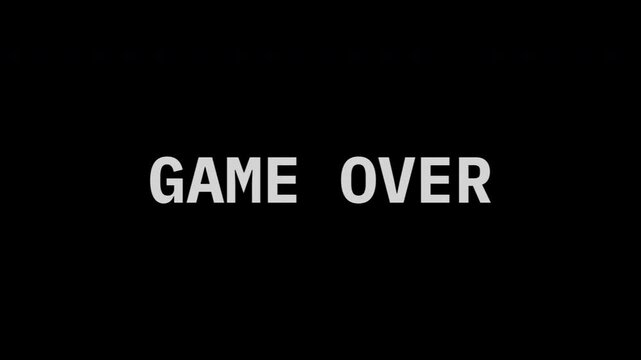 Retro &ldquo;GAME OVER&rdquo; animated background with VHS glitch texture, monochrome typography, and dark cinematic atmosphere. Perfect for arcade gaming visuals, cyberpunk intros, streaming overlays