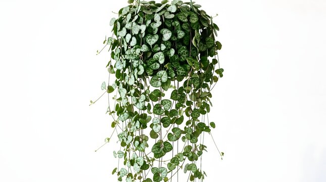 String of hearts plant in hanging basket isolated on white background