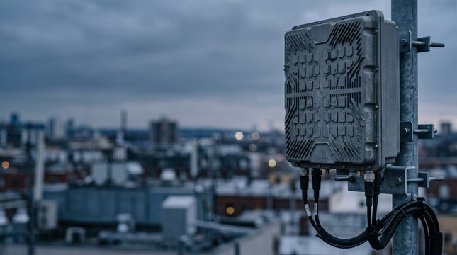 5G antenna array panel on urban rooftop environment, 5G infrastructure technology