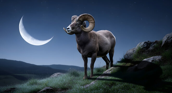 Majestic Bighorn Ram Standing Proudly on a Mountain Ridge.