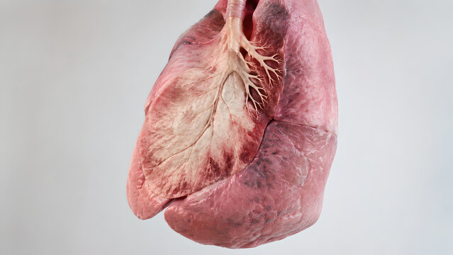 Photorealistic 3D Human Lung with Focal Consolidation and Branching Air Bronchograms, Realistic Pleural Texture, Airway Branching, Medical Anatomy Render