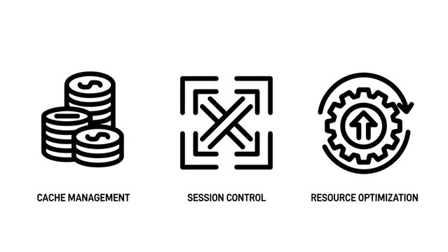 It infrastructure management and optimization line icons with management resource optimization performance technology computing development business efficiency improvement strategy analysis