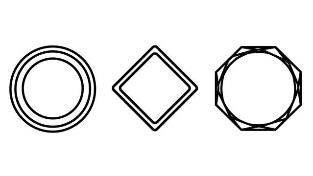 Set of simple geometric shape icons including circle diamond and octagon outlines with geometry structure abstract mathematics illustration isolated composition creative collection