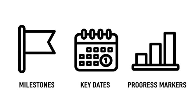 Business milestones and progress tracking linear icons set with milestones progress calendar business planning development schedule deadline strategy management performance minimalist