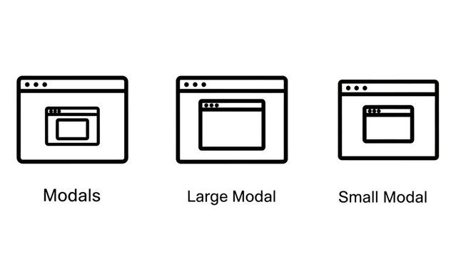Set of computer modal window interface design icons with interface software development application computer internet navigation technology interactive information structure