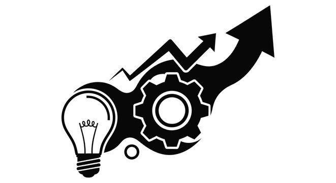 Innovation and growth concept with a lightbulb gears and arrow