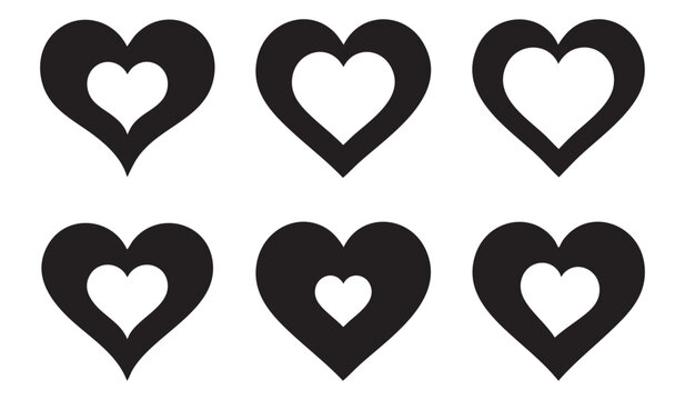 Heart shape silhouette vector icon art collection of hollow frames on white background
