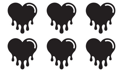 Fototapeta premium Heart shape silhouette vector icons with dripping liquid effect for creative melting love designs