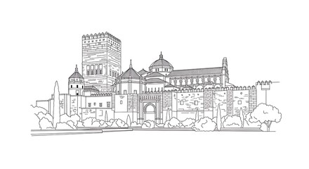 Fototapeta premium Line art illustration of the Mosque-Cathedral of Cordoba landmark in Andalusia, Spain