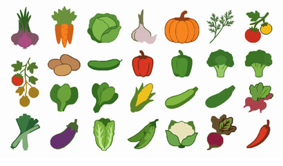 Fototapeta premium Vegetable harvest vector set farm plants onion carrot tomato icons