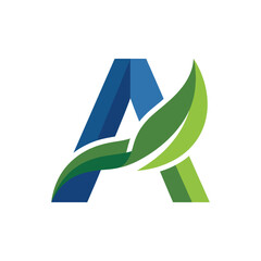 Fototapeta premium This image illustrates a modern, eco-friendly brand logo that creatively combines vibrant blue and green colors, symbolizing sustainability, growth, and innovation in today's digital age.