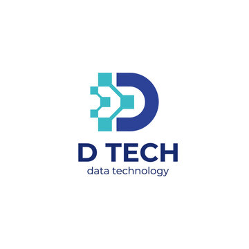 This modern logo for D Tech features a bold design that combines elements of data technology and innovation, emphasizing connection and progress in the digital age.