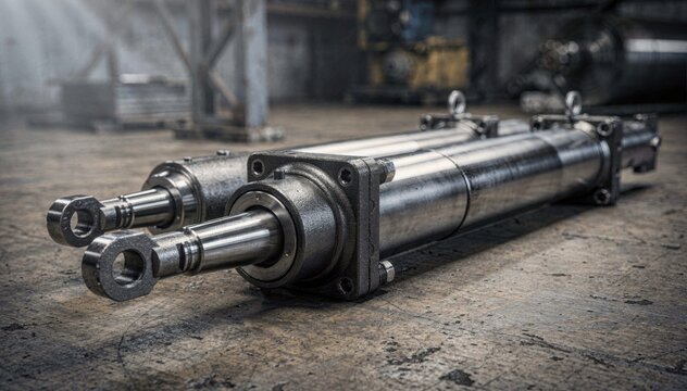 Medium shot of rugged industrial cylinders featuring oversized rods emphasizing strength and reliability for heavyload applications in challenging environments.