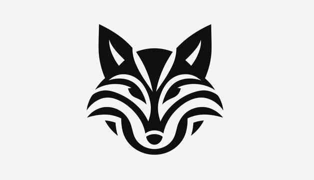 Stylized Black Fox Head Logo Design.