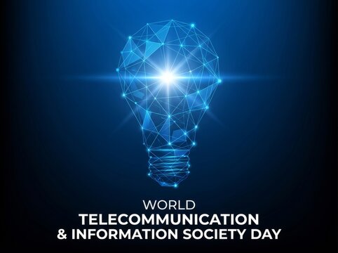 Digital network light bulb representing global telecommunication innovation.