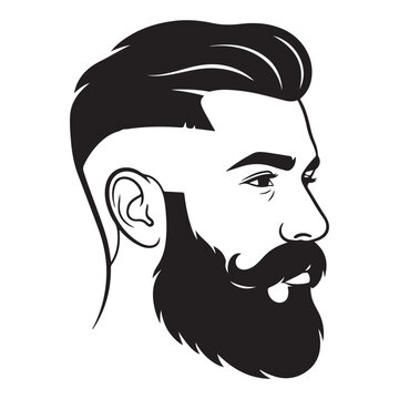 Vector illustration of a man's head with a stylish beard and undercut hairstyle. Ideal for barbershop branding and masculine lifestyle designs