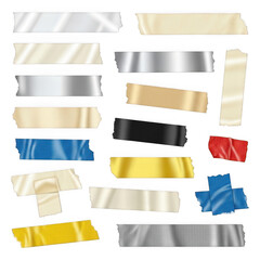 Fototapeta premium Collection of various adhesive tape strips in many colors and textures set Isolated transparent png.