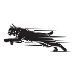 Running lynx vector illustration with motion lines. Representing speed, agility, and wild power, ideal for sports team logos or branding © Zulfa