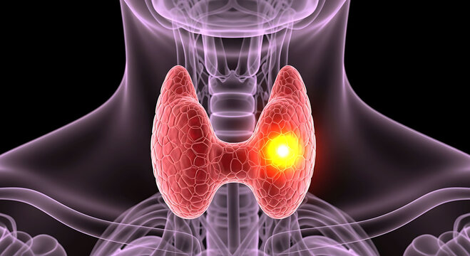 Thyroid Gland Anatomy With Cancer Nodule Highlight In Human Body Neck