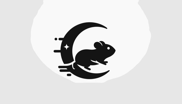 Silhouette of a rabbit jumping on a crescent moon with stars.