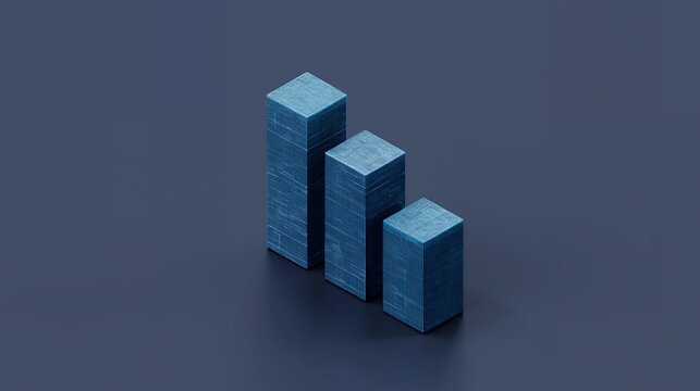 Three blue textured 3D columns representing bar chart with no people