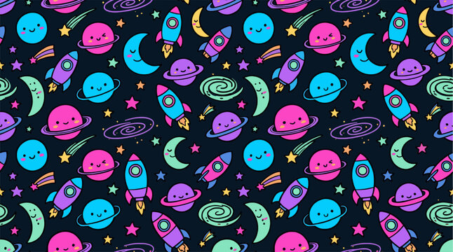 Space Galaxy Doodle Pattern