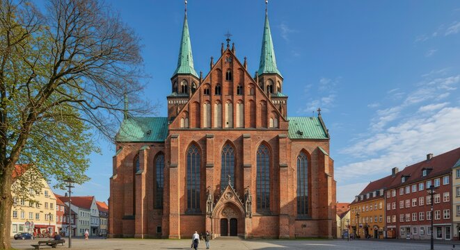 Lubeck Cathedral Historic Brick Building.