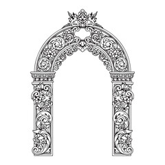 Ornate baroque archway vector illustration. Decorative floral portal design ideal for invitations, architectural framing, and classic heritage themes © Zulfa