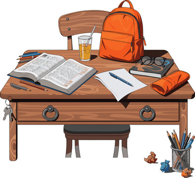 Create a realistic School desk vector art with white background..