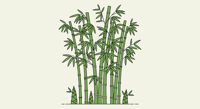 Green bamboo stalks with leaves illustration 2.