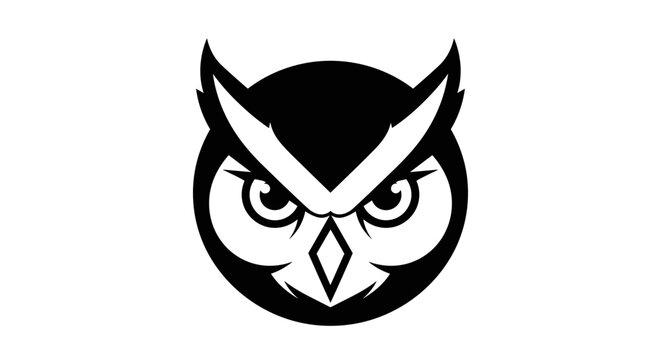 Owl face logo with sharp eyes.