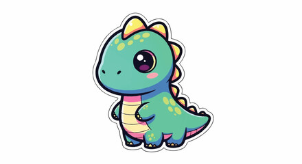 Naklejka premium Cute Cartoon Dinosaur Sticker Illustration.