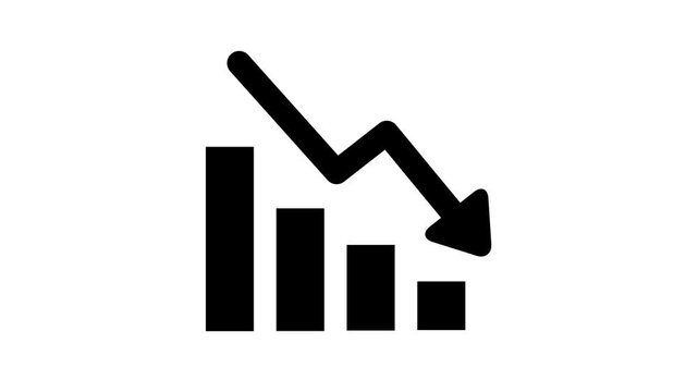 business graph icon. Business Loss Graph Symbol Minimal Design. Declining Bar Chart Icon with Downward Arrow