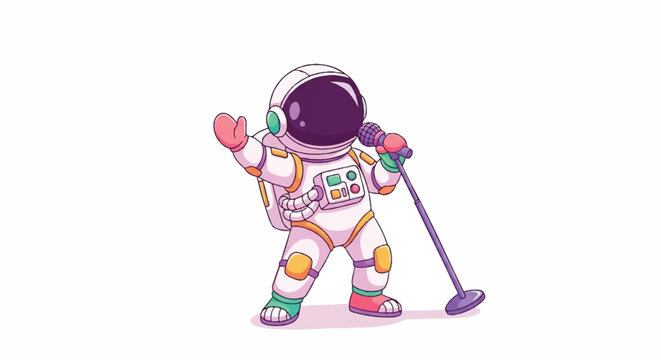 Astronaut Singing with Microphone in Space.