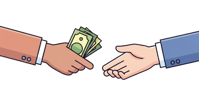 Handing Over Money to Another Person for Business Deal.