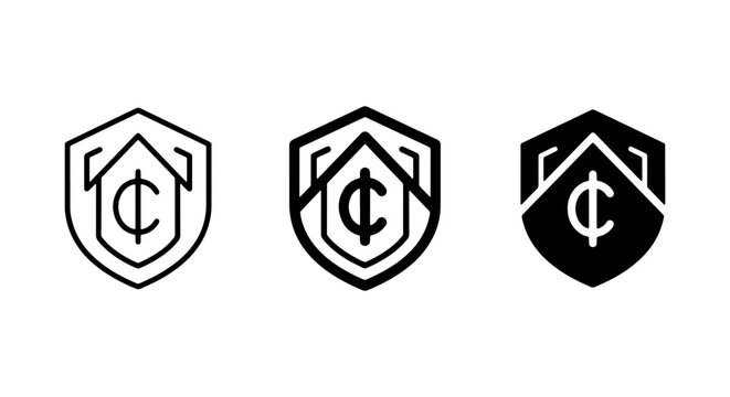 Cent Coin Shield Icons, Security Protection Emblem Set, Financial Safety Emblem, Cryptocurrency Secure Badge