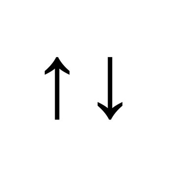 Up and down arrow symbols on a white mobile application screen