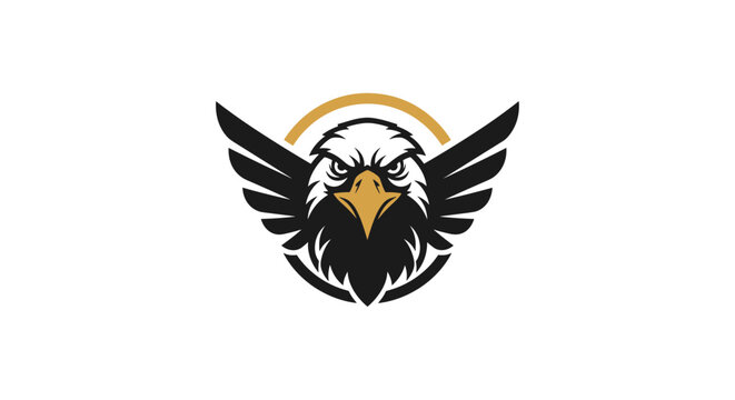 Eagle head with spread wings logo.