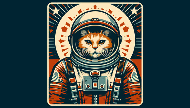 Cat astronaut wearing a space suit looking forward.